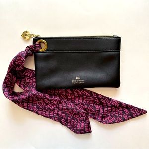 JUICY COUTURE black makeup bag clutch pink love scarf gold zipper heart charm